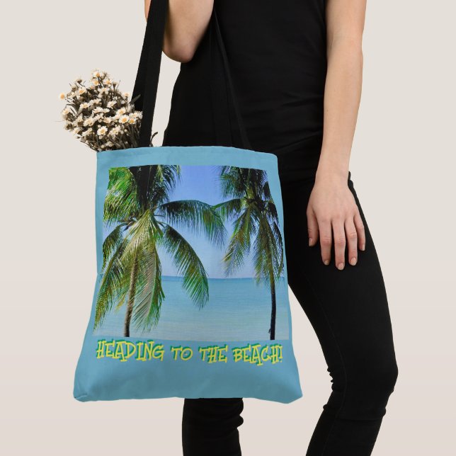 TOTE BAG PALMIERS/MER TURQUOISE/DIRECTION DE LA PLAGE (De près)