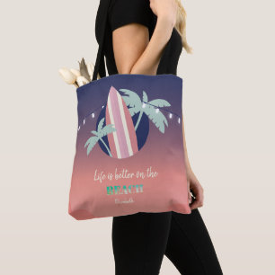 Tote Bag Palmiers,Planche de Surf,Lumières de Chaîne de Pla