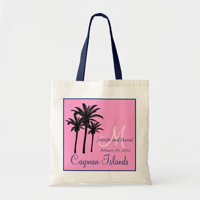 Tote Bag Palmiers roses de mariage de plage de bleu marine (Devant)