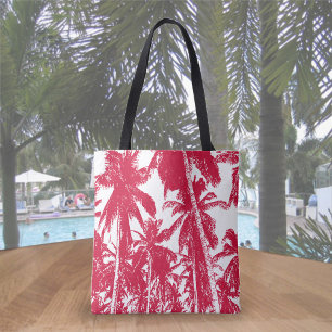 Tote Bag Palmiers tropicaux design en rouge et blanc
