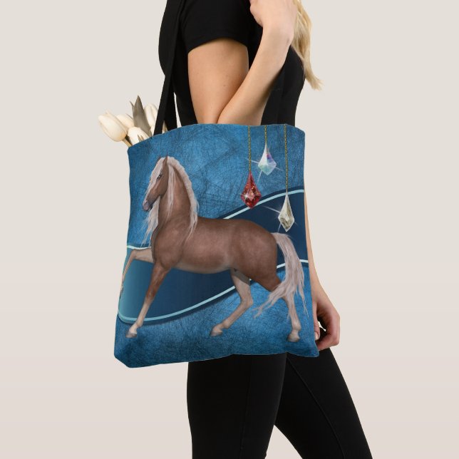 Tote Bag Palomino Horse sur Blue Fourre-tout Bage (De près)