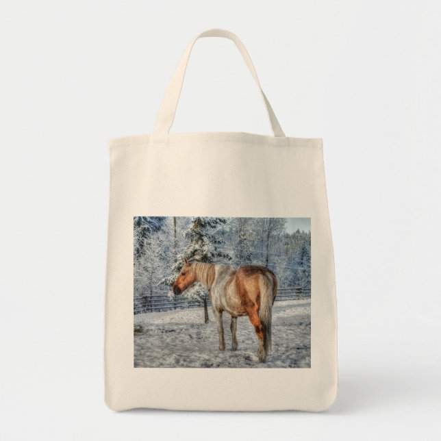 Tote Bag Palomino Pinto Stallion et neige hiver thème (Devant)