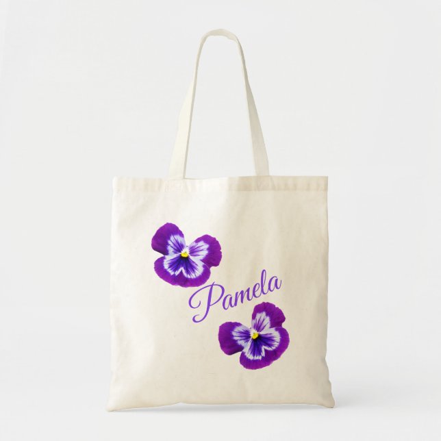 Tote Bag Pamela, Nom, Avec Pensées Violettes, (Devant)