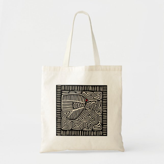 Tote Bag Panama Kuna Indien Mola Pajaro - Noir Blanc (Devant)