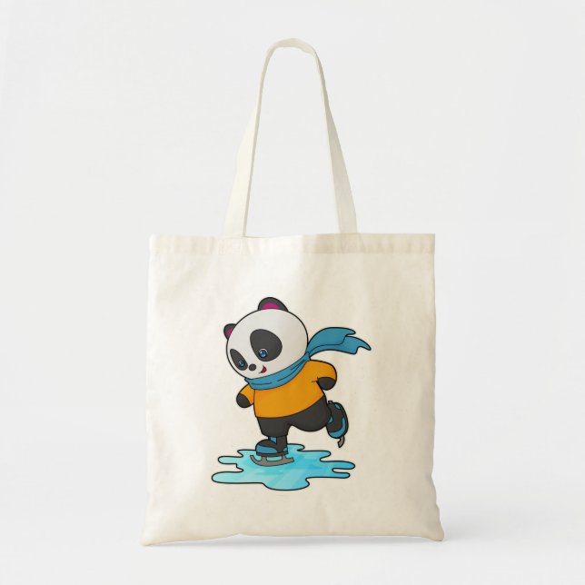 Tote Bag Panda au patinage sur glace avec patins sur glace  (Devant)
