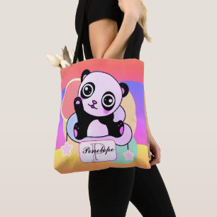 Tote Bag Panda avec Rainbow Pastels sur le nuage
