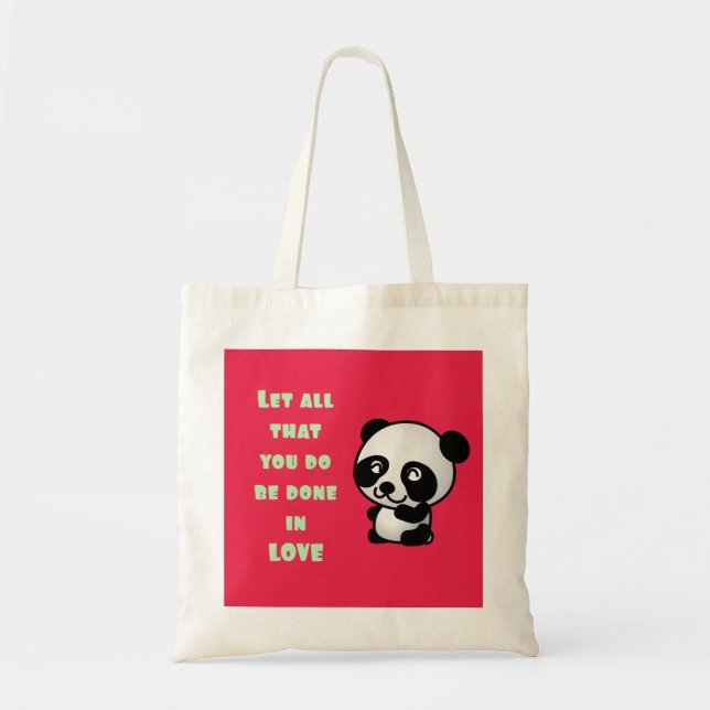 Tote Bag Panda avec une citation d'amour inspirationnelle (Devant)