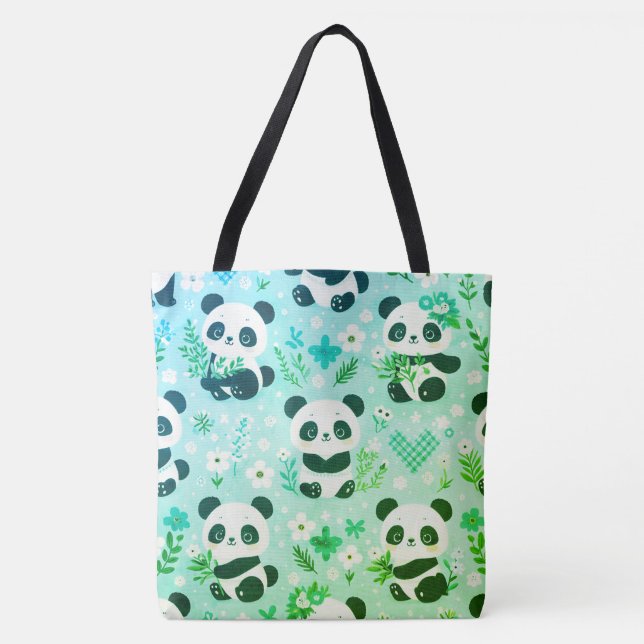 Tote Bag Panda Bear Motif Vert Imprimer (Devant)