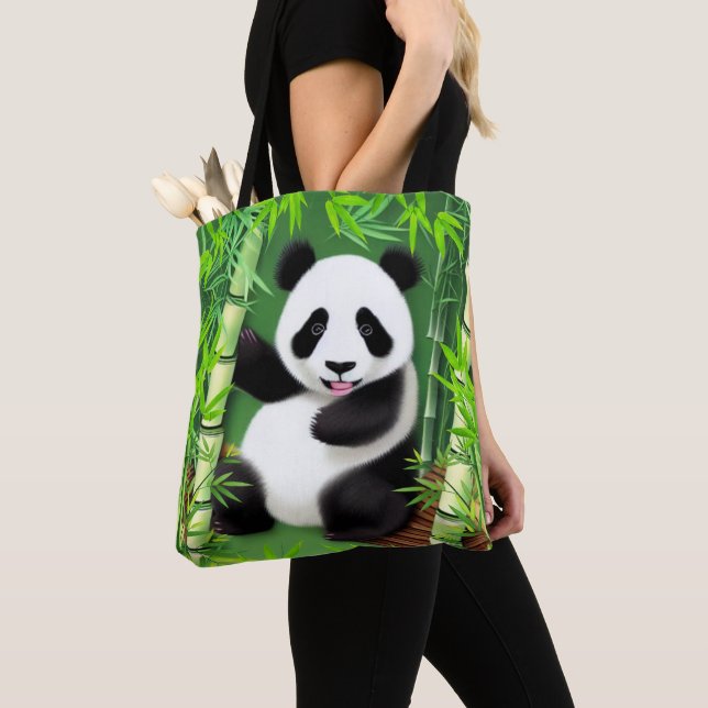 Tote Bag Panda Cute Dans La Forêt De Bambou (De près)
