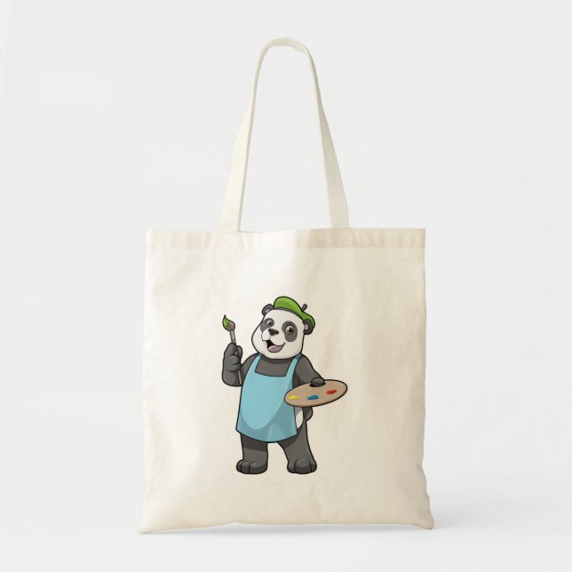 Tote Bag Panda en peintre avec pinceau et couleur (Devant)