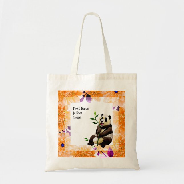 Tote Bag Panda mignonne avec cadre de fleurs orange (Devant)