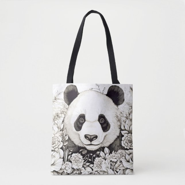 Tote Bag Panda Nature paisible Prairie Sketch Style de dess (Devant)