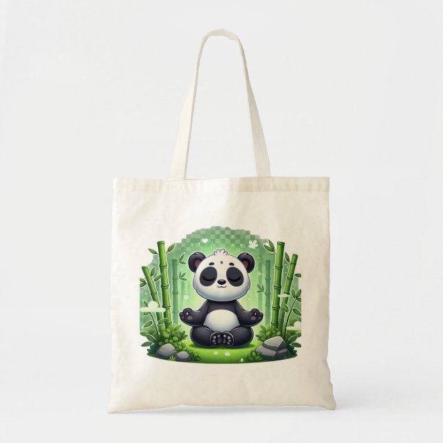 Tote Bag Panda noir et blanc gai mangeant du bambou (Devant)