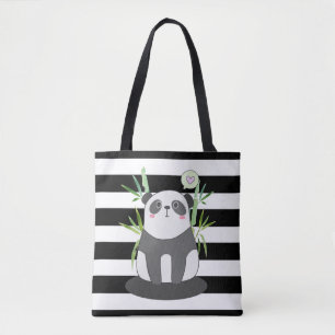Tote Bag Panda noir et blanc mignonne en Bambou