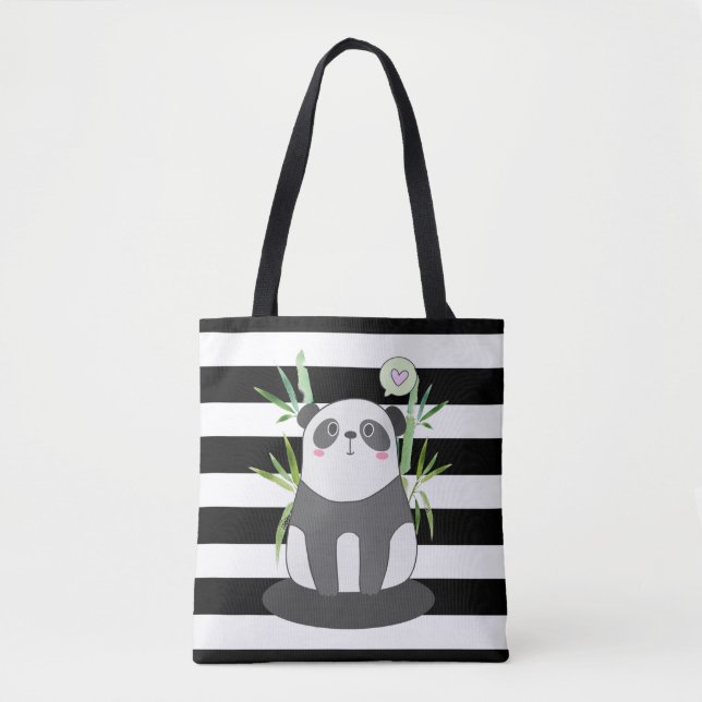 Tote Bag Panda noir et blanc mignonne en Bambou (Devant)