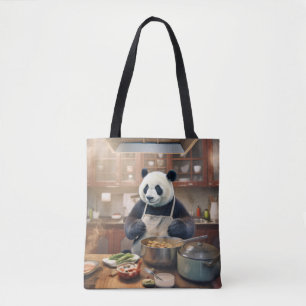 Tote Bag Panda Ours Animal Amusant Cuisine Cuisine Happy Ti