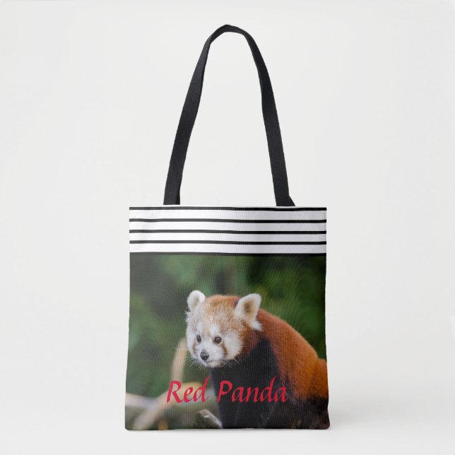 Tote Bag Panda rouge chic rayé (Devant)