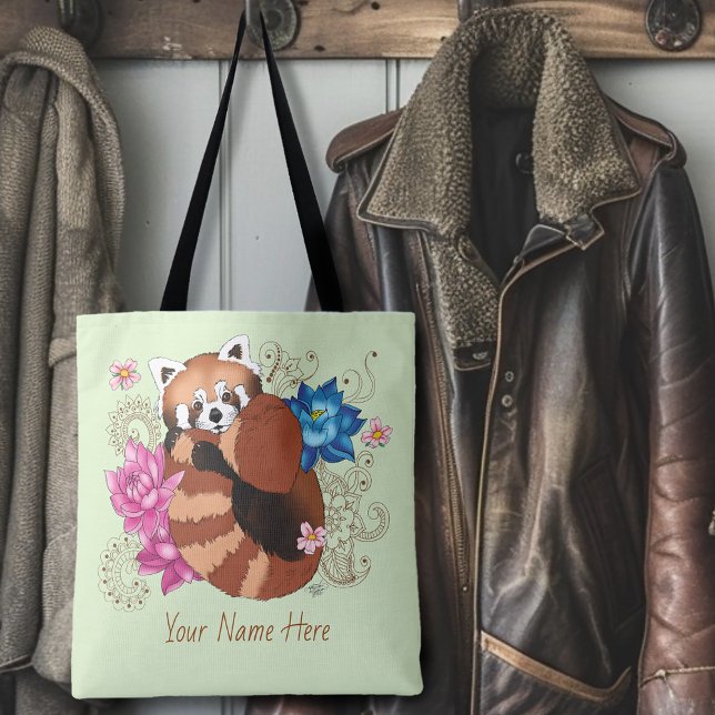 Tote Bag Panda Rouge Lotus Fleurs Henné (Créateur téléchargé)