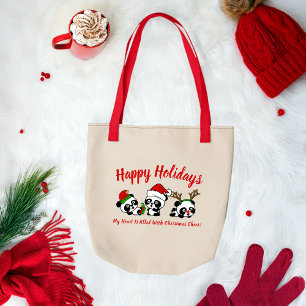 Tote Bag Pandas de Noël personnalisés