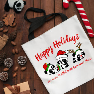 Tote Bag Pandas de Noël personnalisés