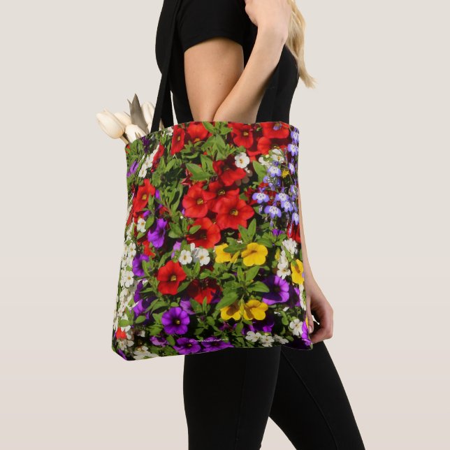 Tote Bag Panier coloré de fleurs annuelles d'été (De près)