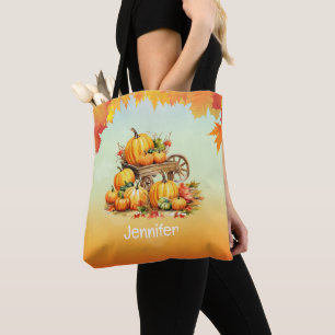 Tote Bag Panier de Citrouille chute feuille frontière Orang