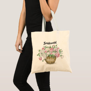 Tote Bag Panier de fleurs à l'aquarelle pour mariage de mar
