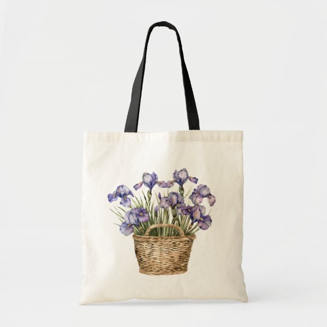 Tote Bag Panier de fleurs d'iris violettes (Devant)