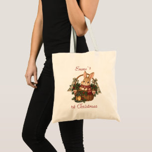Tote Bag Panier de lapin personnalisé pour le premier Noël