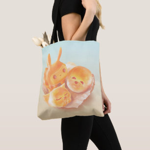 Tote Bag Panier de pain animal : Bichon souriant, Lapin et 