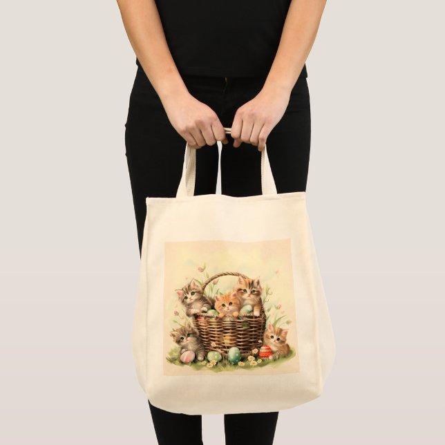 Tote Bag Panier de Pâques de Chatte-Printemps (Devant (produit))