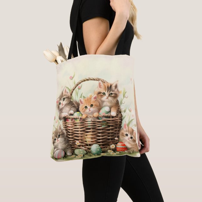 Tote Bag Panier de Pâques de Chatte-Printemps (De près)