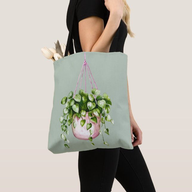 Tote Bag Panier suspendu Vert aquarelle (De près)