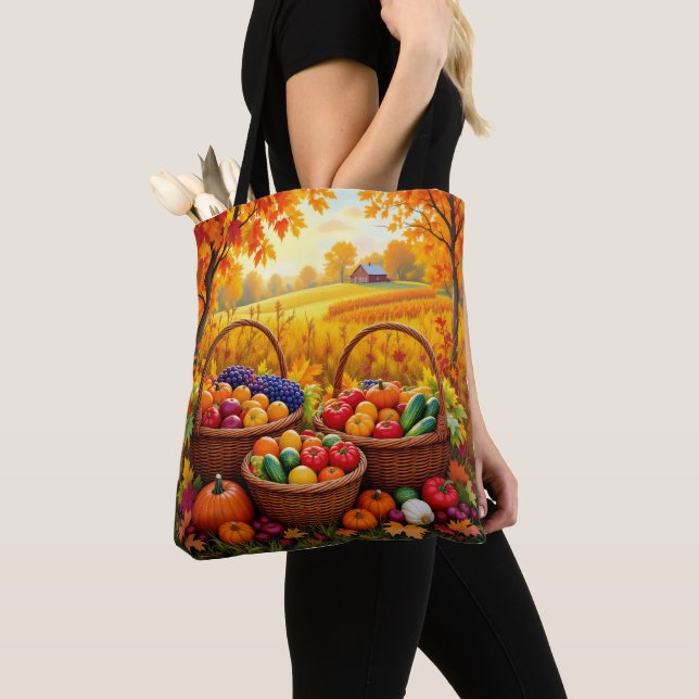 Tote Bag Paniers de récolte d'automne colorés (De près)