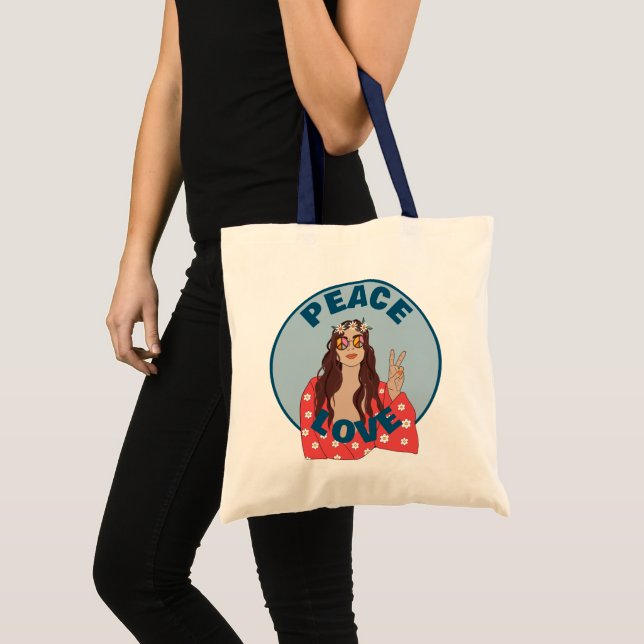 Tote Bag Panneau d'alimentation Fleur Retro Peace Love (Devant (produit))