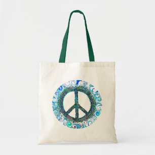 Tote Bag Panneau de Paix Avec Vagues Bleues