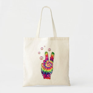 Tote Bag Panneau de Paix Psychédélique Rétro Arc-en-Ciel