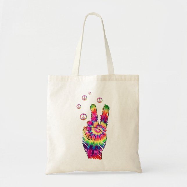 Tote Bag Panneau de Paix Psychédélique Rétro Arc-en-Ciel (Devant)