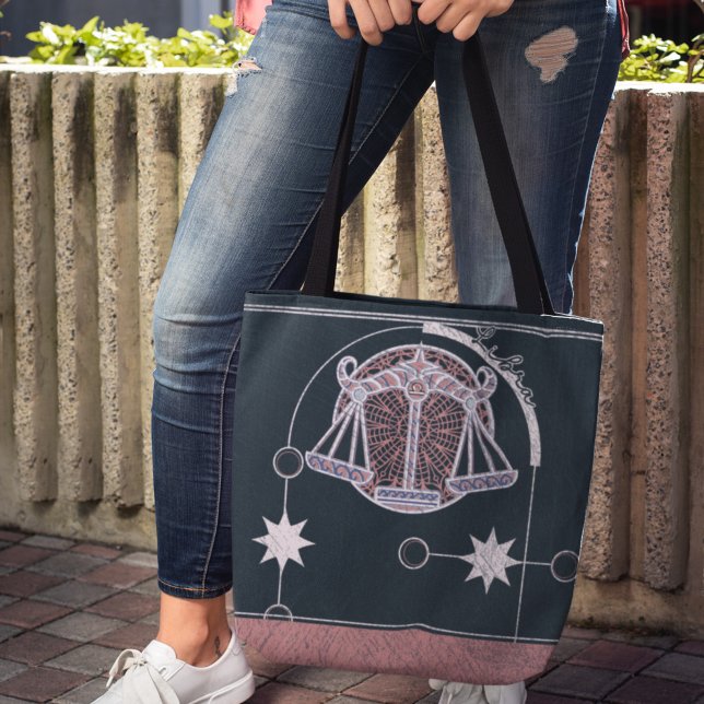Tote Bag Panneau Libra Zodiac rose et bleu Mandala (Créateur téléchargé)