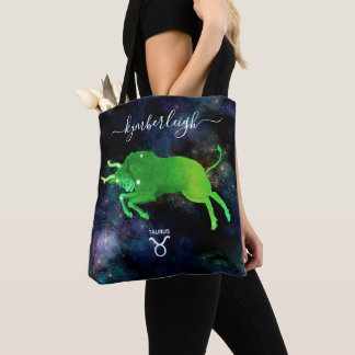 Tote Bag Panneau Zodiaque Taurus Nom du monogramme cosmique