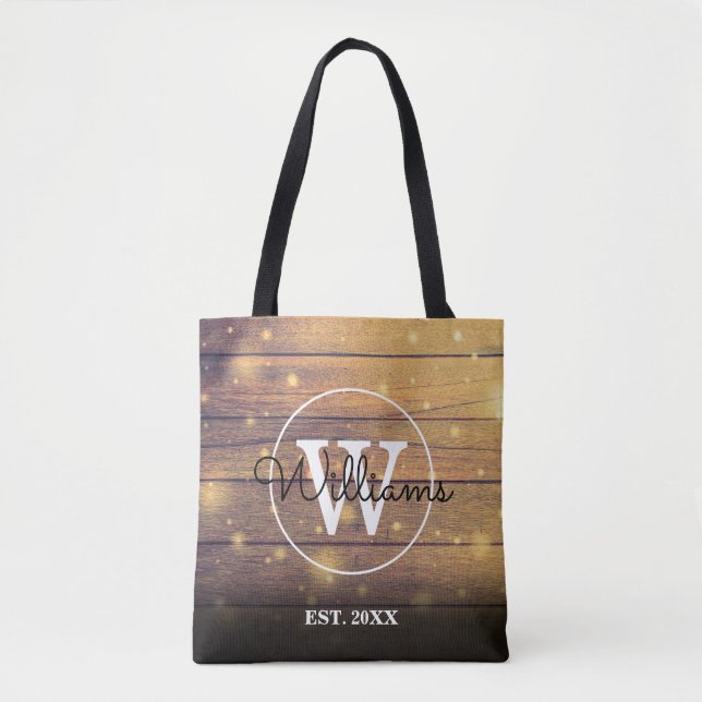 Tote Bag Panneaux de bois rustique monogramme (Devant)