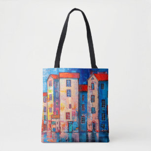 Tote Bag Panorama de rue avec maisons colorées. Impression