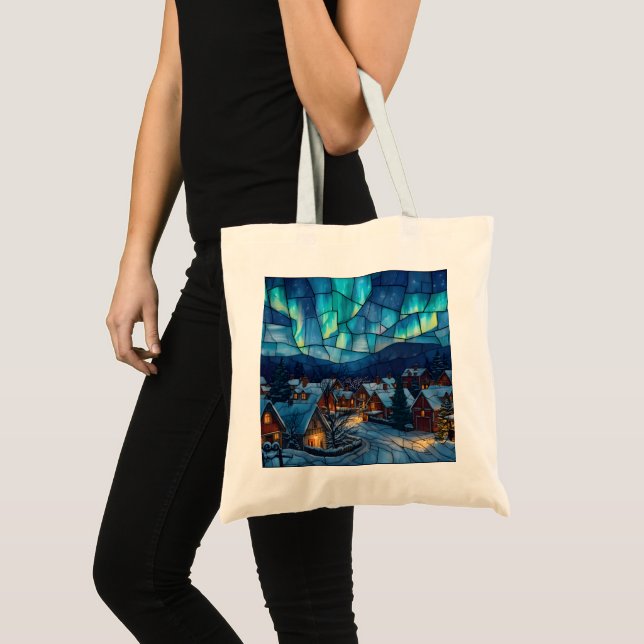 Tote Bag Panoramic Stained Glass Winter Village (Devant (produit))