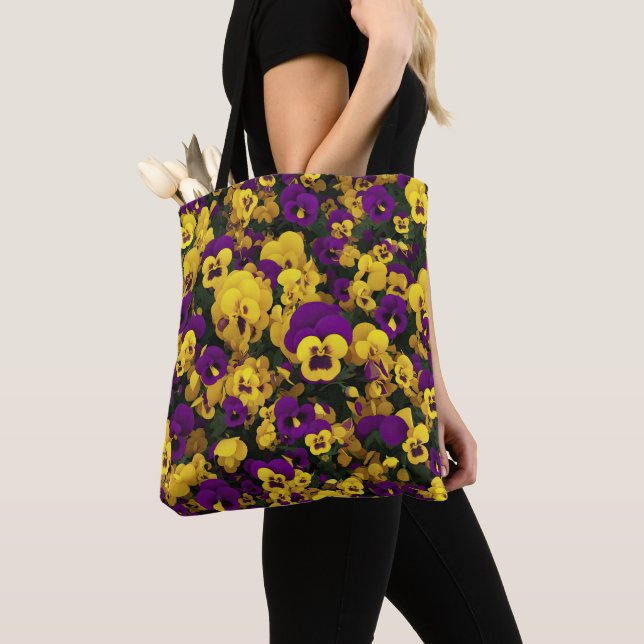Tote Bag Pansies jaune et violet (De près)