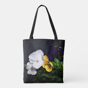 Tote Bag Pansies jaune et violet blanc