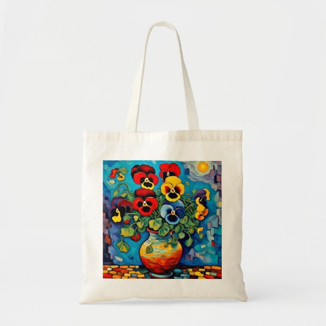 Tote Bag Pansies mixtes dans vase (Devant)