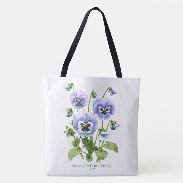 Tote Bag Pansies violettes Botanique Personnalisable (Devant)