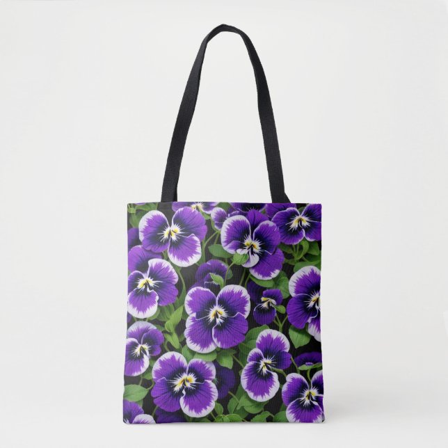 Tote Bag Pansies violettes graphiques (Devant)
