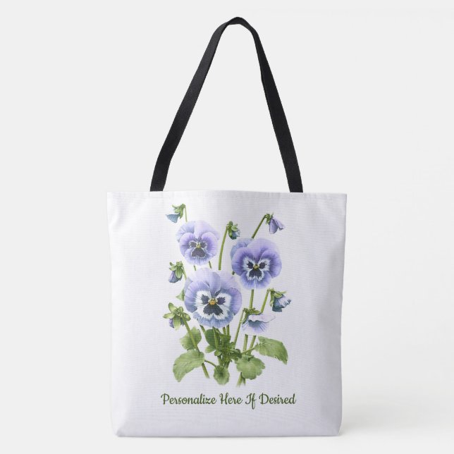 Tote Bag Pansies violettes personnalisables (Devant)