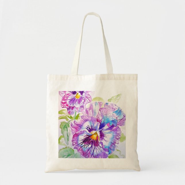 Tote Bag Pansy Pansies Purple Watercolor floral Flower (Devant)